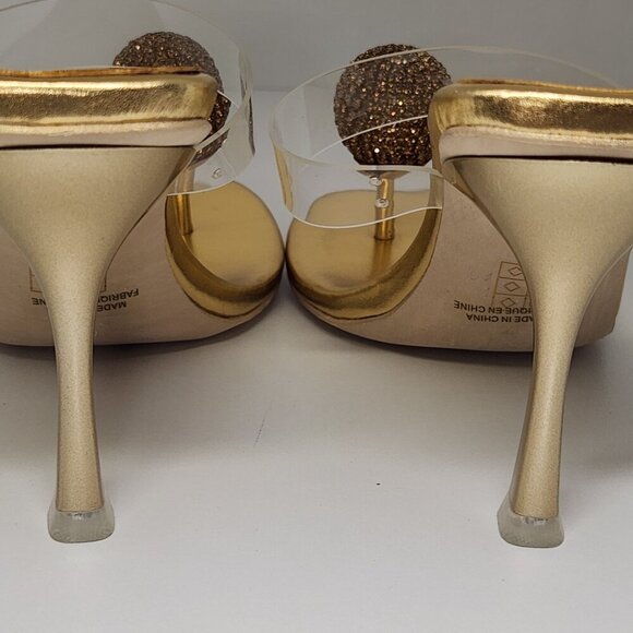 Jeffrey Campell Polished Sandal Heel Metallic Gold Rhinestone Size 7 - Picture 6 of 14